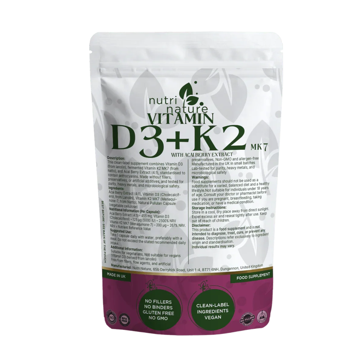 D3+K2 MK-7 5000IU with Acai Berry 455mg - nutrinature