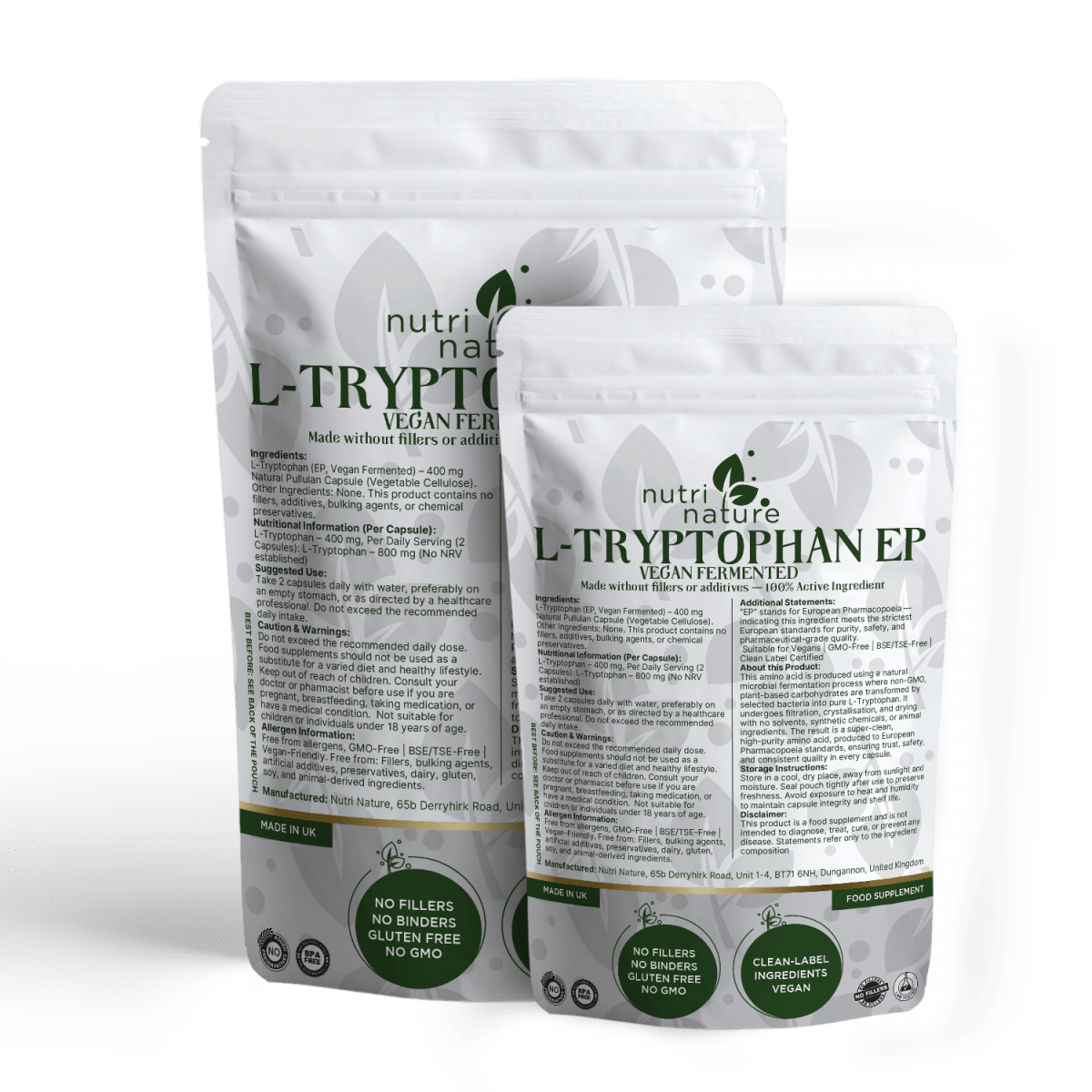 L - Tryptophan (EP, Vegan Fermented) – 400 mg - nutrinature