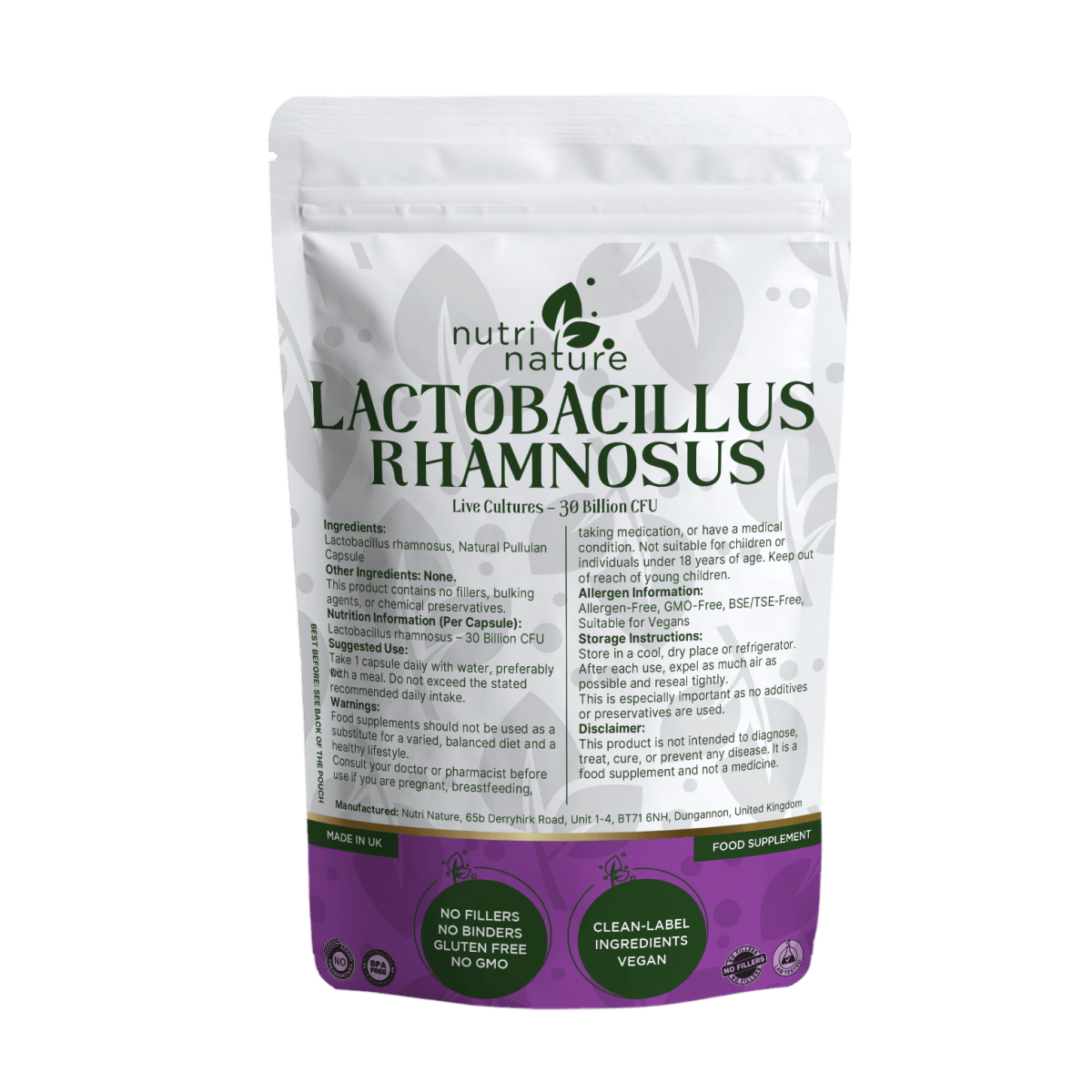Lactobacillus Rhamnosus 30 Billion CFU live culture bacteria - nutrinature