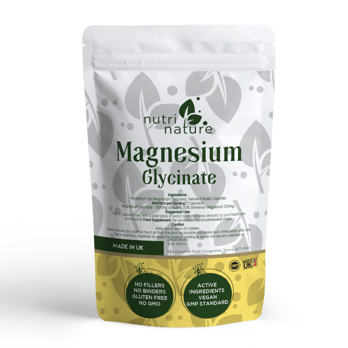 Magnesium Glycinate 1600mg Elemental Magnesium: 320mg (20% of Magnesium Glycinate) - nutrinature