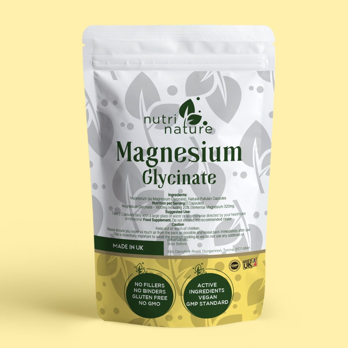 Magnesium Glycinate 1600mg Elemental Magnesium: 320mg (20% of Magnesium Glycinate) - nutrinature