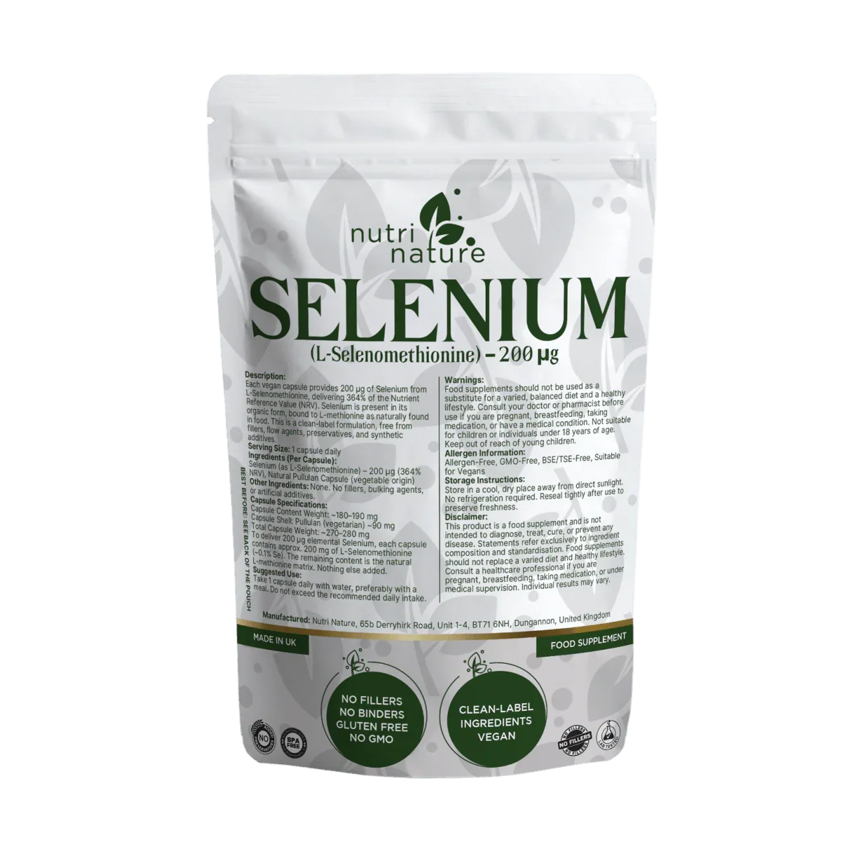 Selenium 200 µg – L-Selenomethionine – Clean Label – Vegan Capsules - nutrinature