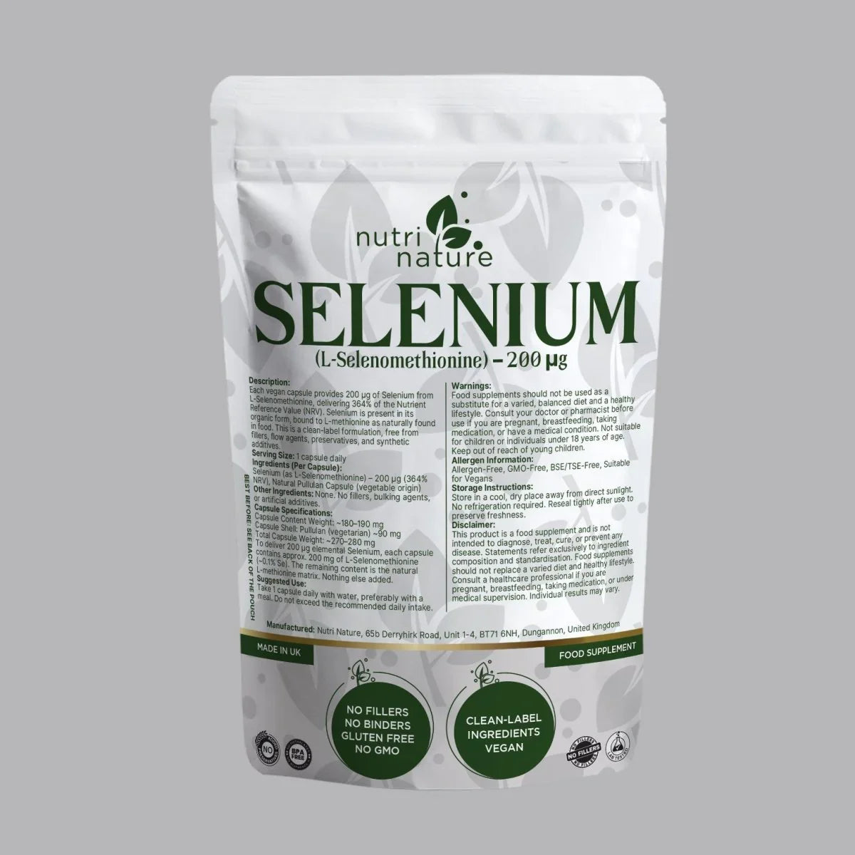 Selenium 200 µg – L-Selenomethionine – Clean Label – Vegan Capsules - nutrinature