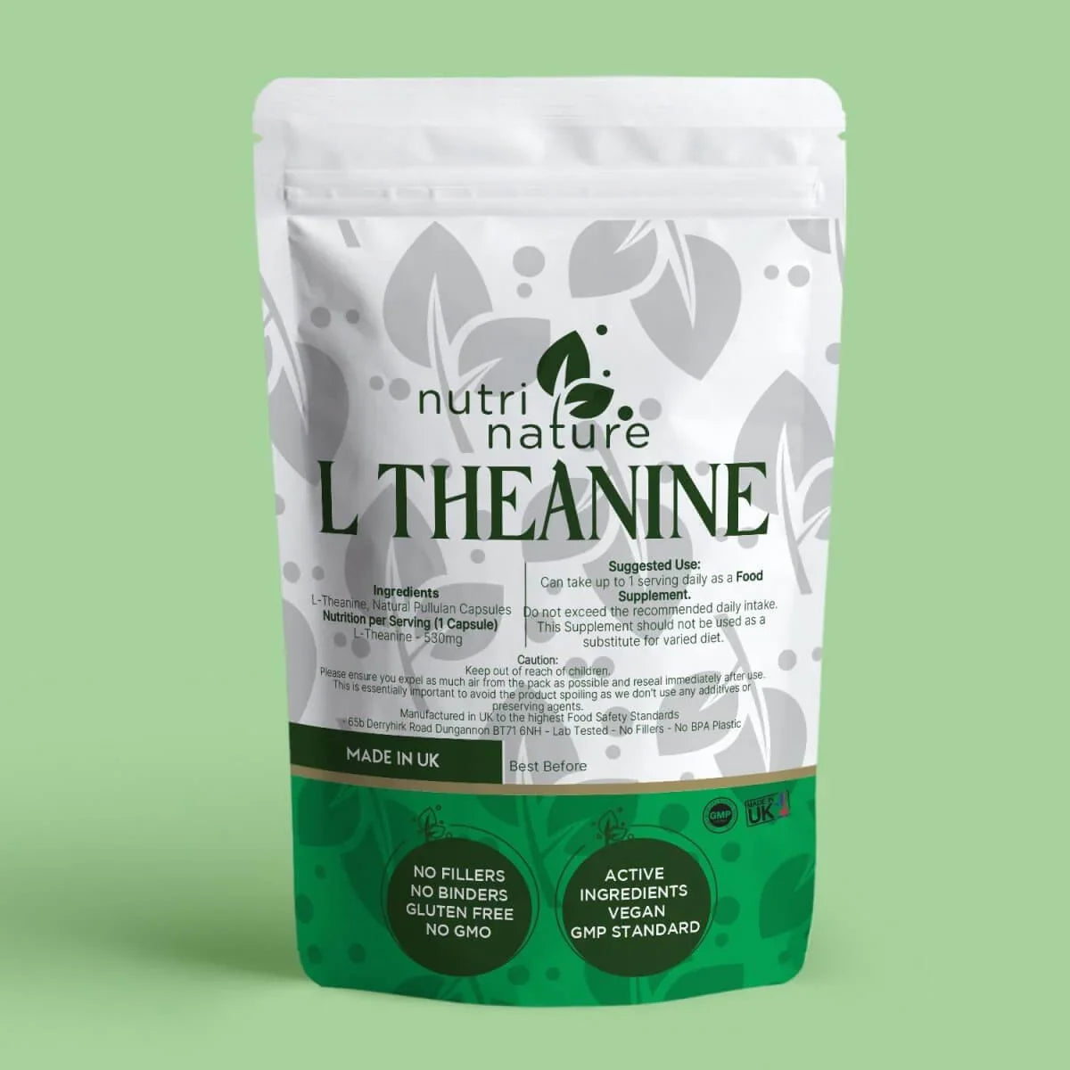 L Theanine 530mg Capsules Supplements No Fillers - nutrinature