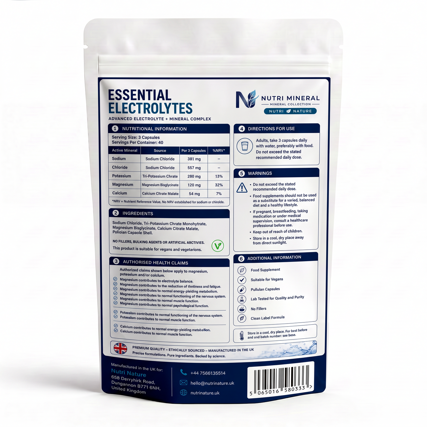 Essential Electrolytes 120 Capsules | Nutri Nature UK