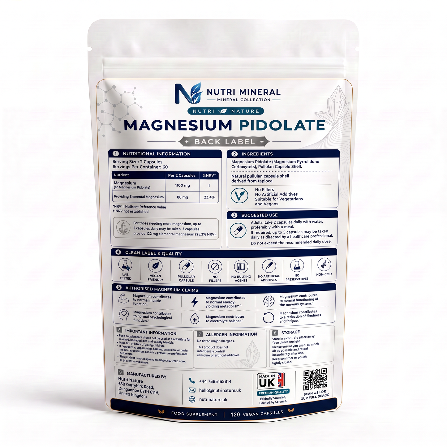 Magnesium Pidolate 1100mg per 2 Caps 120 Vegan Capsules