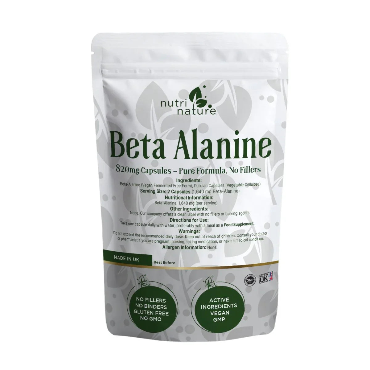 Beta Alanine 1640mg in Capsules No Fillers - nutrinature