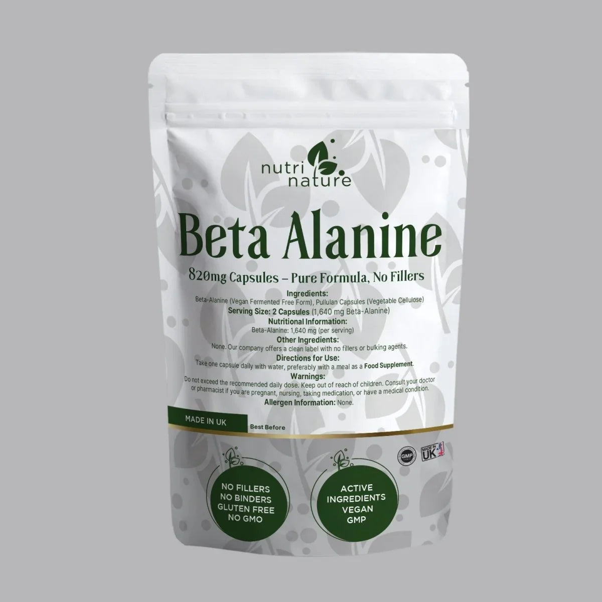 Beta Alanine 1640mg in Capsules No Fillers - nutrinature