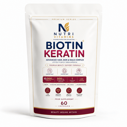 Biotin Keratin Zinc & Selenium Hair Skin Nails Pullulan Capsules - nutrinature