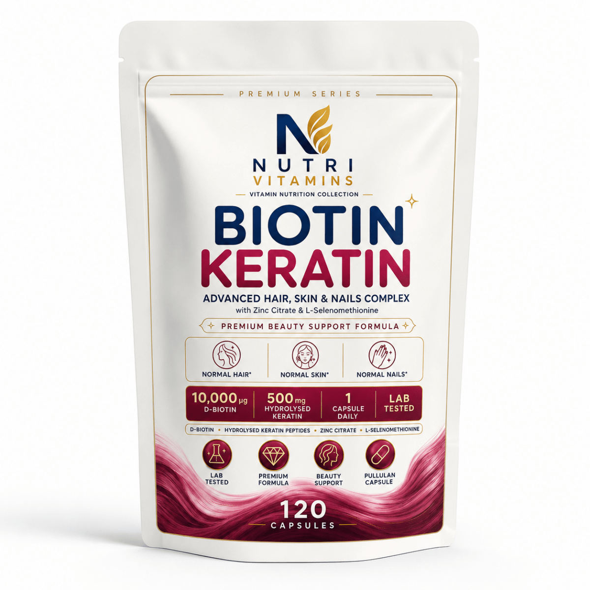Biotin Keratin Zinc & Selenium Hair Skin Nails Pullulan Capsules - nutrinature