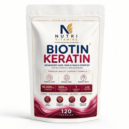 Biotin Keratin Zinc & Selenium Hair Skin Nails Pullulan Capsules - nutrinature