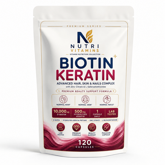 Biotin Keratin Zinc & Selenium Hair Skin Nails Pullulan Capsules - nutrinature