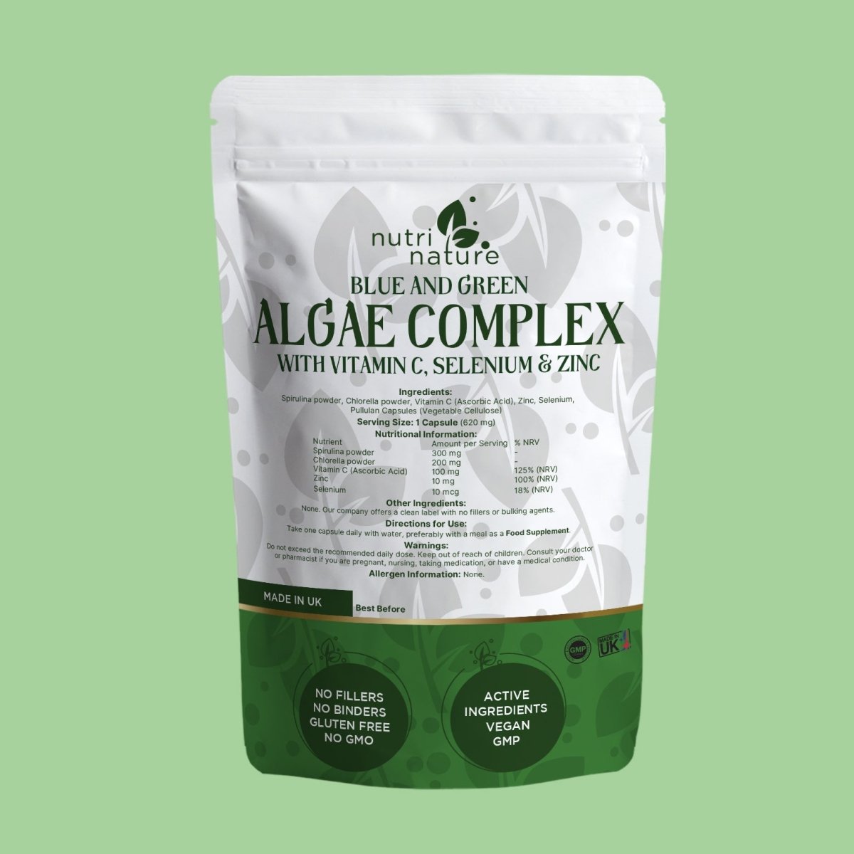 Blue and Green Algae Complex Vitamin C Zinc Selenium - nutrinature