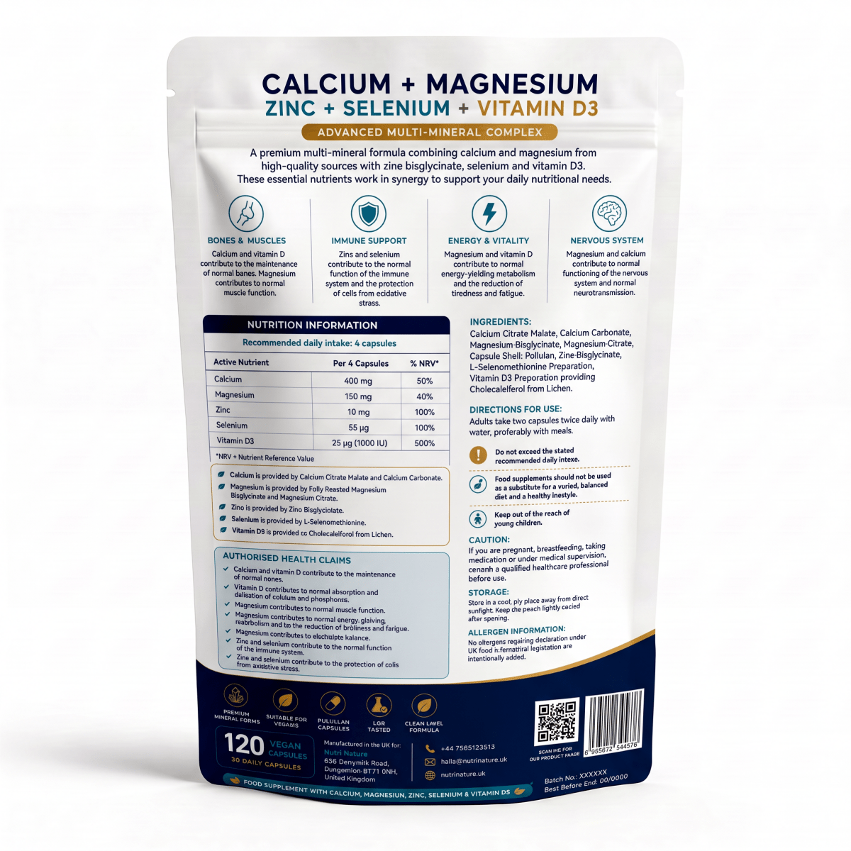 Calcium Magnesium Zinc Selenium Vitamin D3 | Advanced Mineral Complex - nutrinature