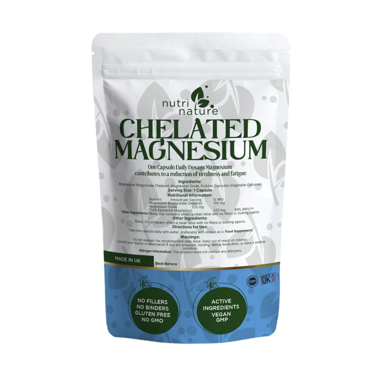 Chelated Magnesium 335mg one capsule - nutrinature