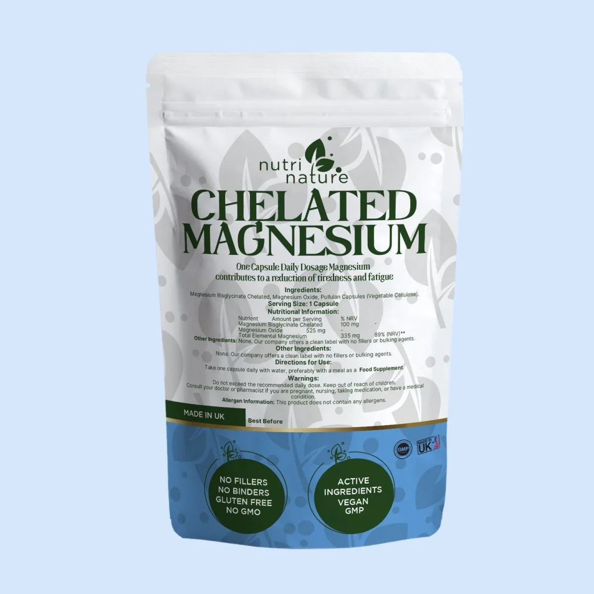 Chelated Magnesium 335mg one capsule - nutrinature