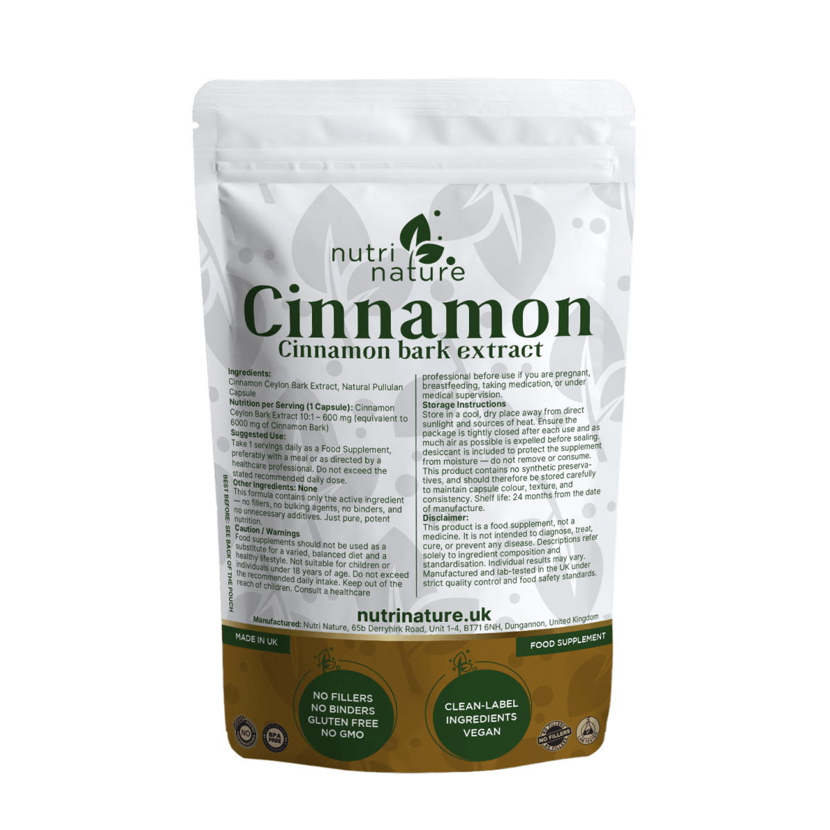 Cinnamon Ceylon Bark Extract 600mg 10:1 – Premium Vegan Capsules | Nutri Nature - nutrinature