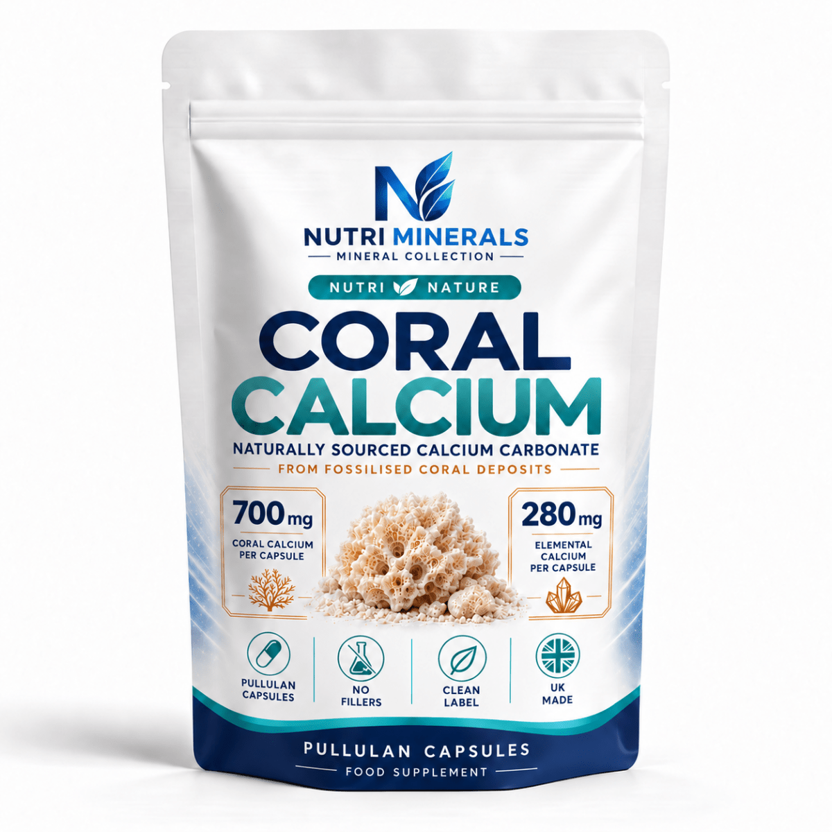 Coral Calcium 700mg Capsules | 280mg Calcium | Nutri Nature - nutrinature