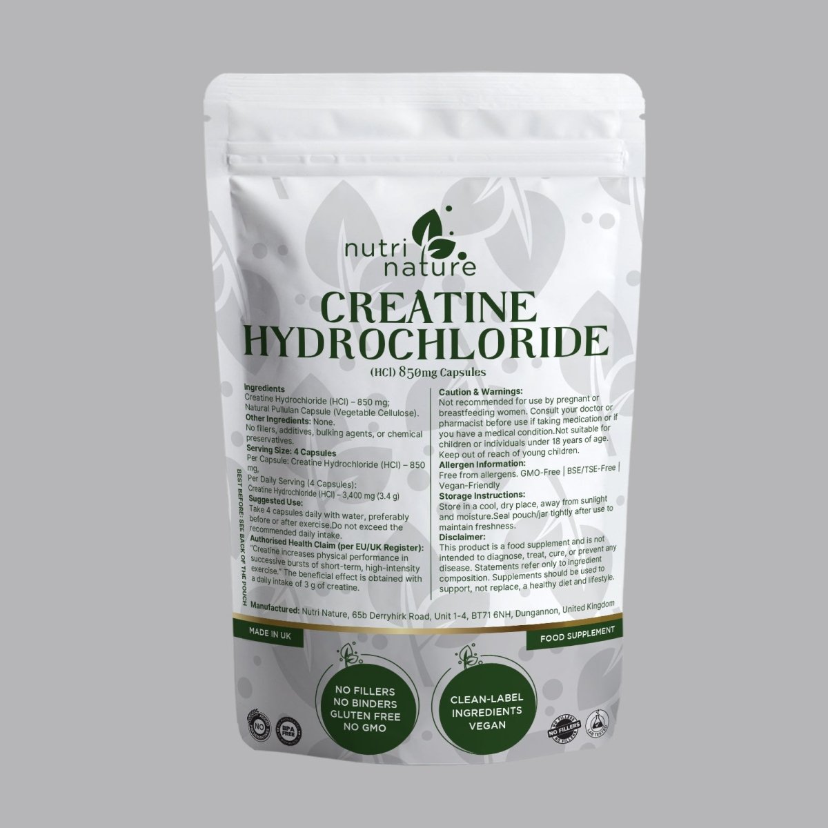 Creatine Hydrochloride (HCl) 850 mg Per Capsule - nutrinature