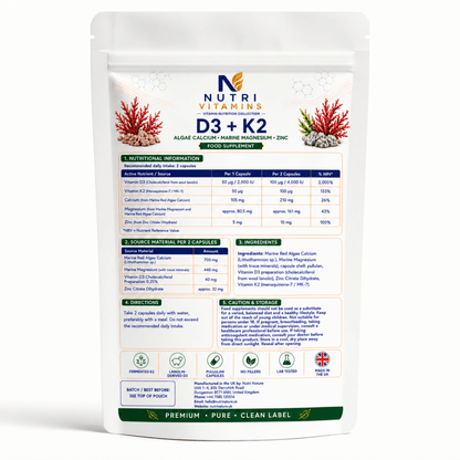D3 + K2 Algae Calcium, Marine Magnesium & Zinc - nutrinature