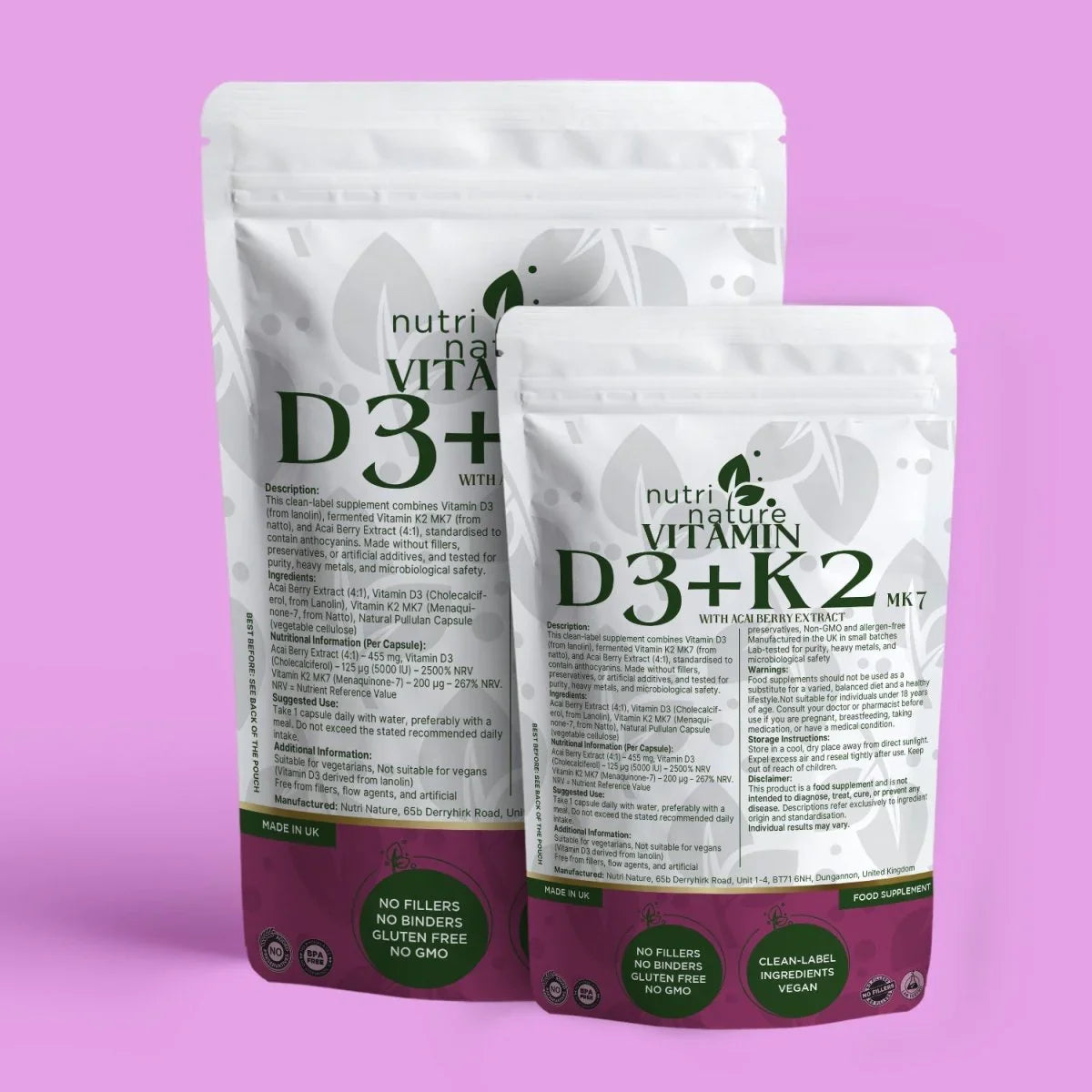 D3+K2 MK-7 5000IU with Acai Berry 455mg - nutrinature