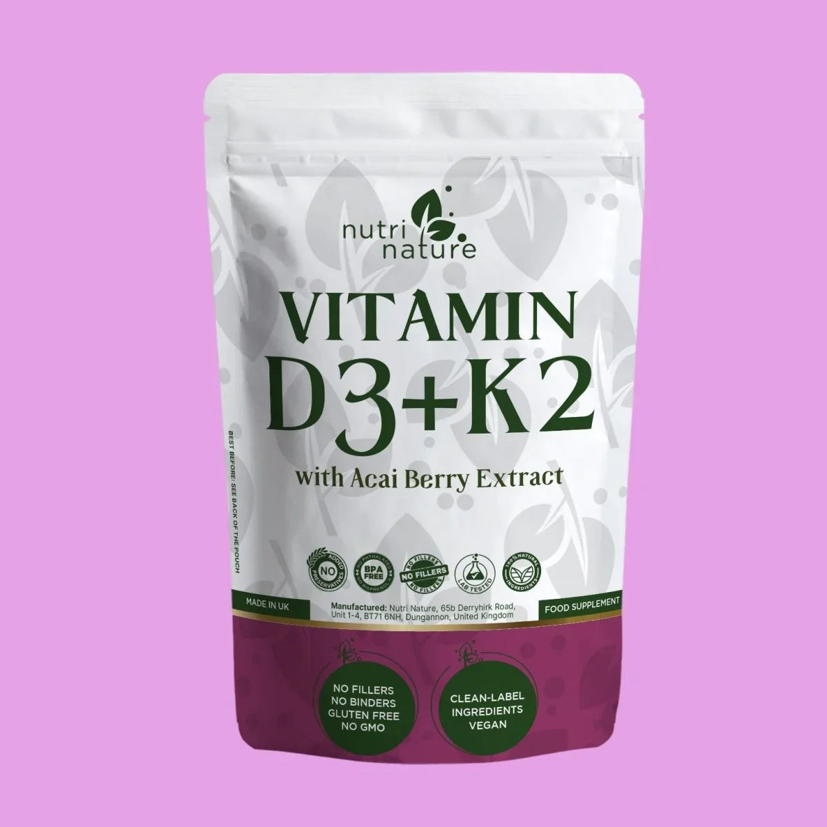 D3+K2 MK-7 5000IU with Acai Berry 455mg - nutrinature