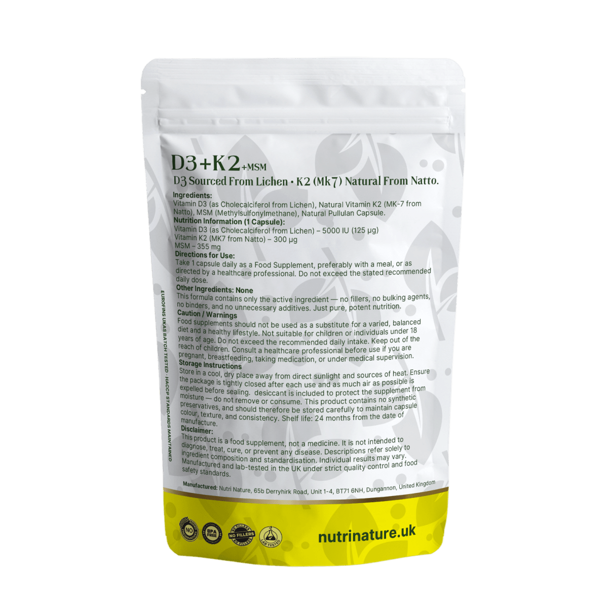 D3 + K2 MK - 7 + MSM 5000IU 655mg - nutrinature