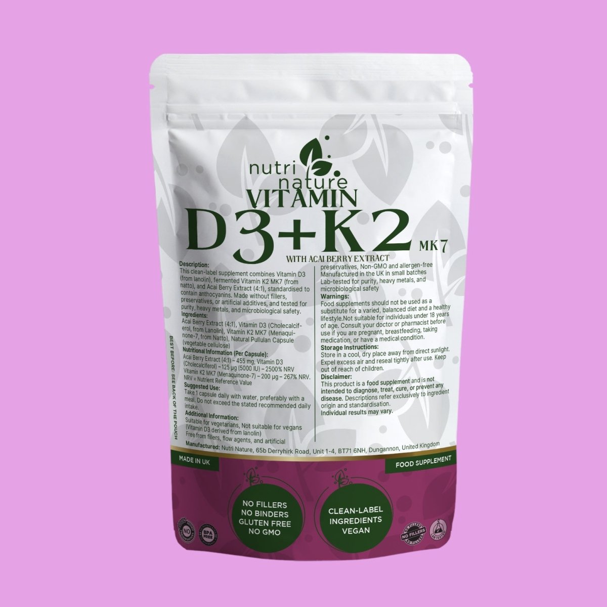 D3+K2 MK - 7 5000IU with Acai Berry 455mg - nutrinature