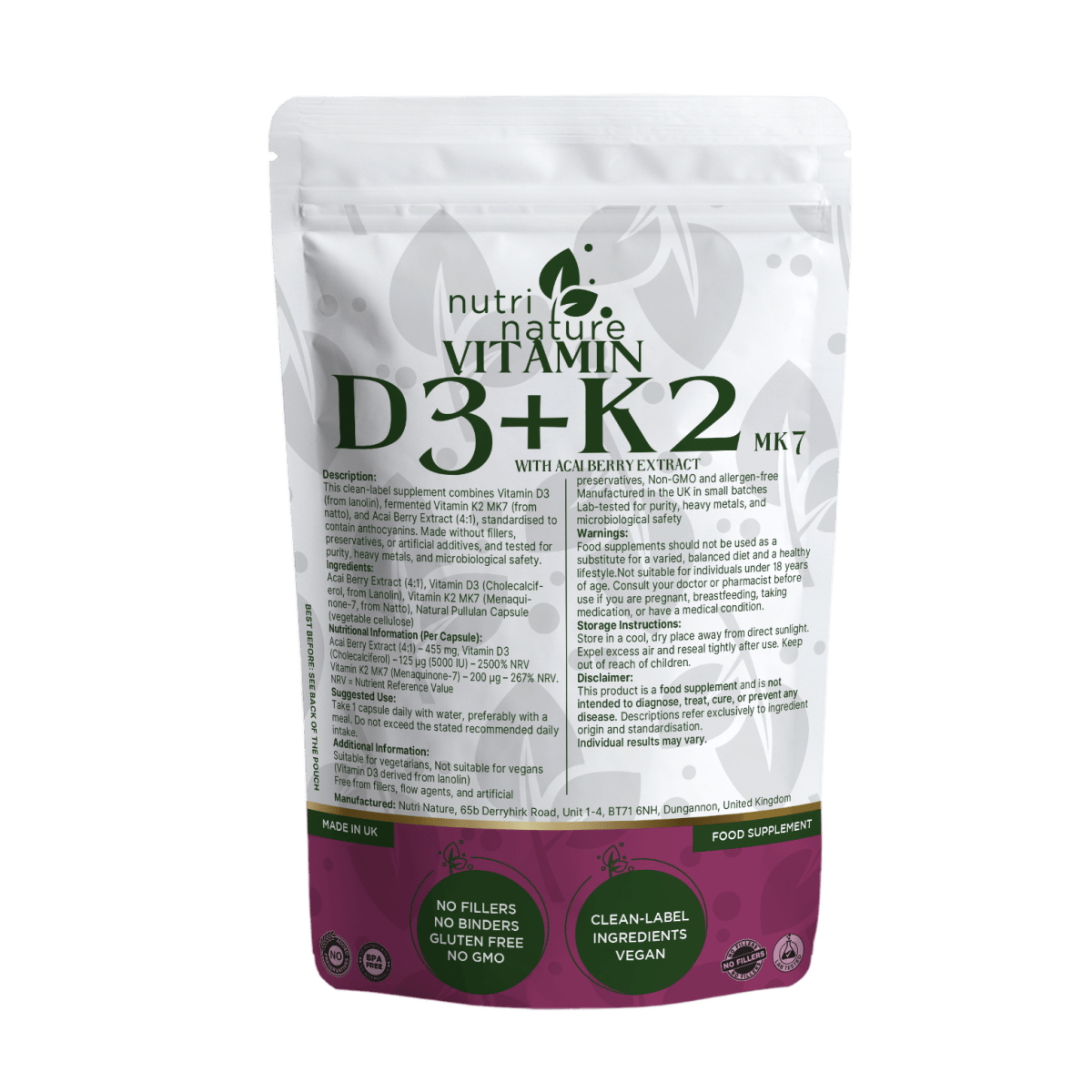 D3+K2 MK - 7 5000IU with Acai Berry 455mg - nutrinature