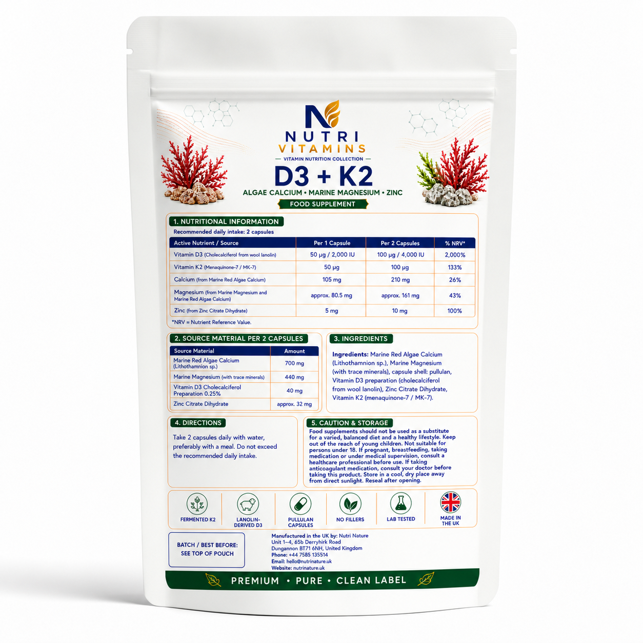 D3 + K2 Algae Calcium, Marine Magnesium & Zinc