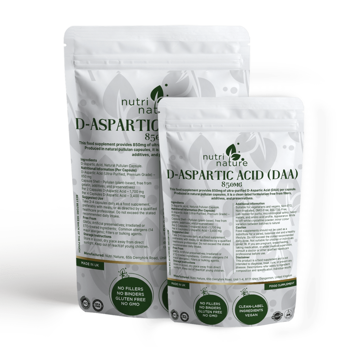 DAA D Aspartic Acid 850mg - nutrinature