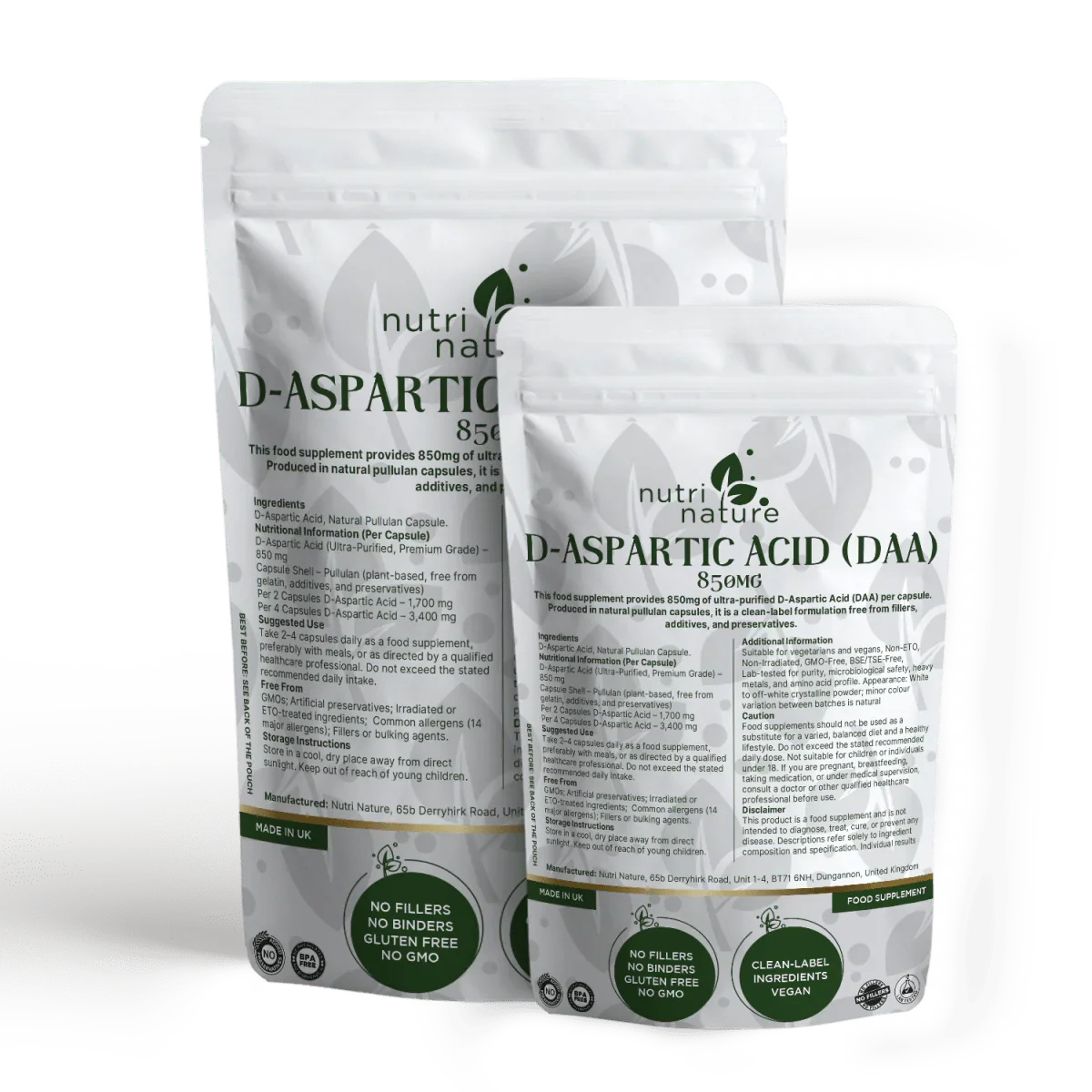 DAA D Aspartic Acid 850mg - nutrinature