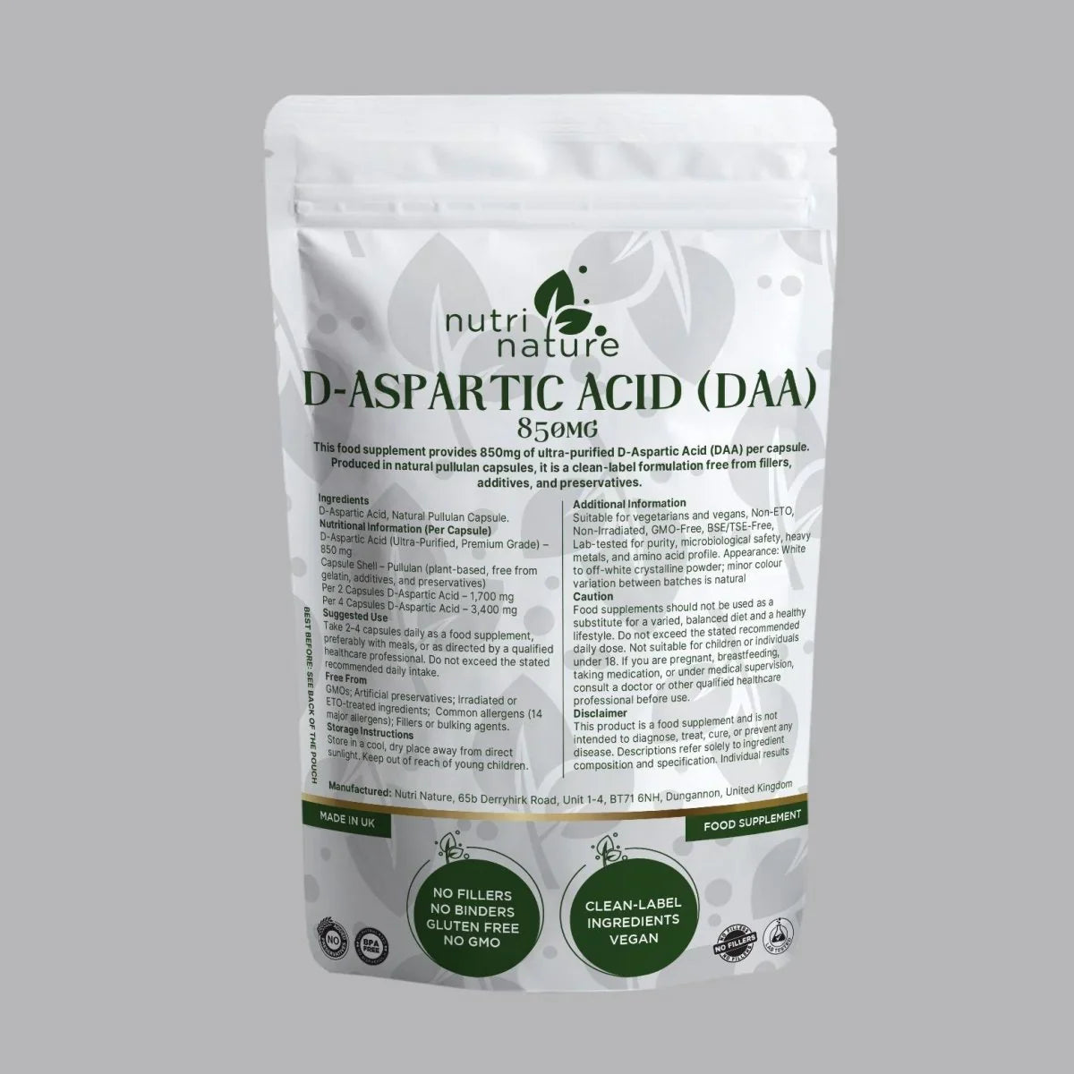DAA D Aspartic Acid 850mg - nutrinature