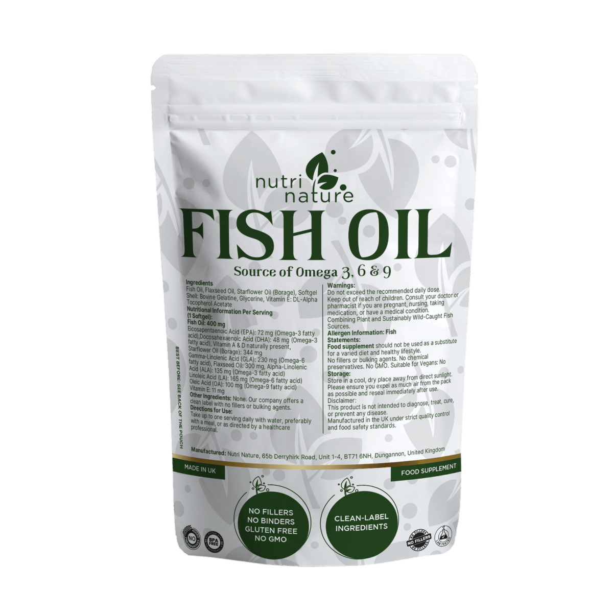 Fish Oil Softgels Omega 3, 6 & 9 Vitamin E .EPA, ALA, DHA, LA, OA, GLA - nutrinature