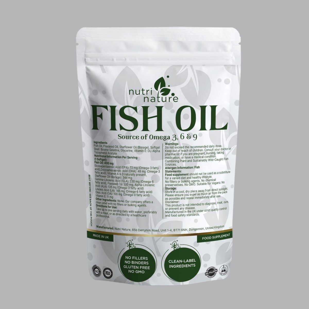 Fish Oil Softgels Omega 3, 6 & 9 Vitamin E .EPA, ALA, DHA, LA, OA, GLA - nutrinature