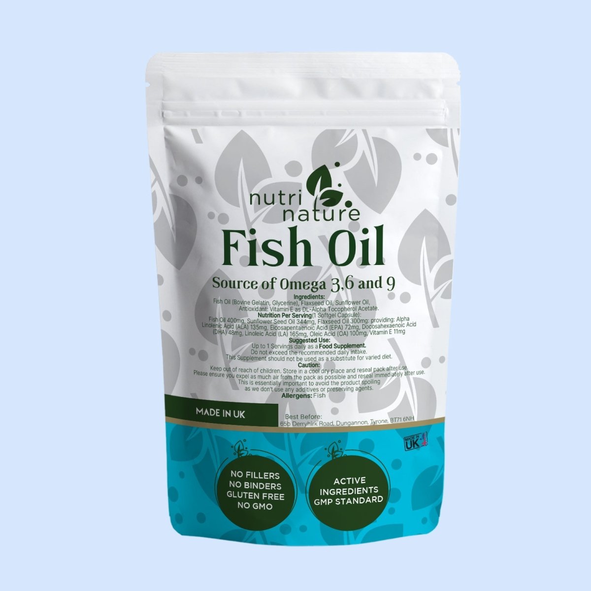 Fish Oil Softgels Omega 3, 6 & 9 Vitamin E .EPA, ALA, DHA, LA, OA, GLA - nutrinature