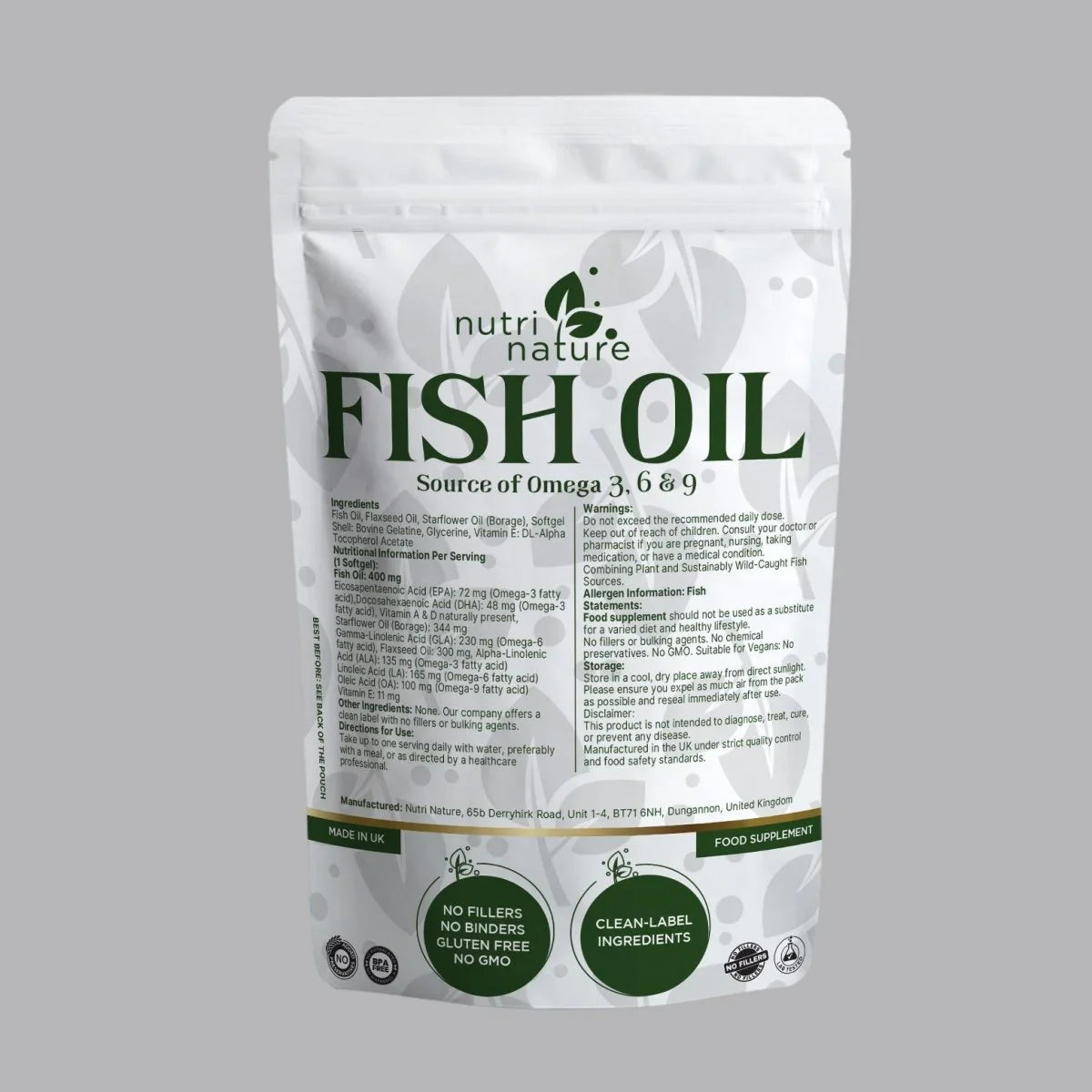 Fish Oil Softgels Omega 3, 6 & 9 Vitamin E .EPA, ALA, DHA, LA, OA, GLA - nutrinature