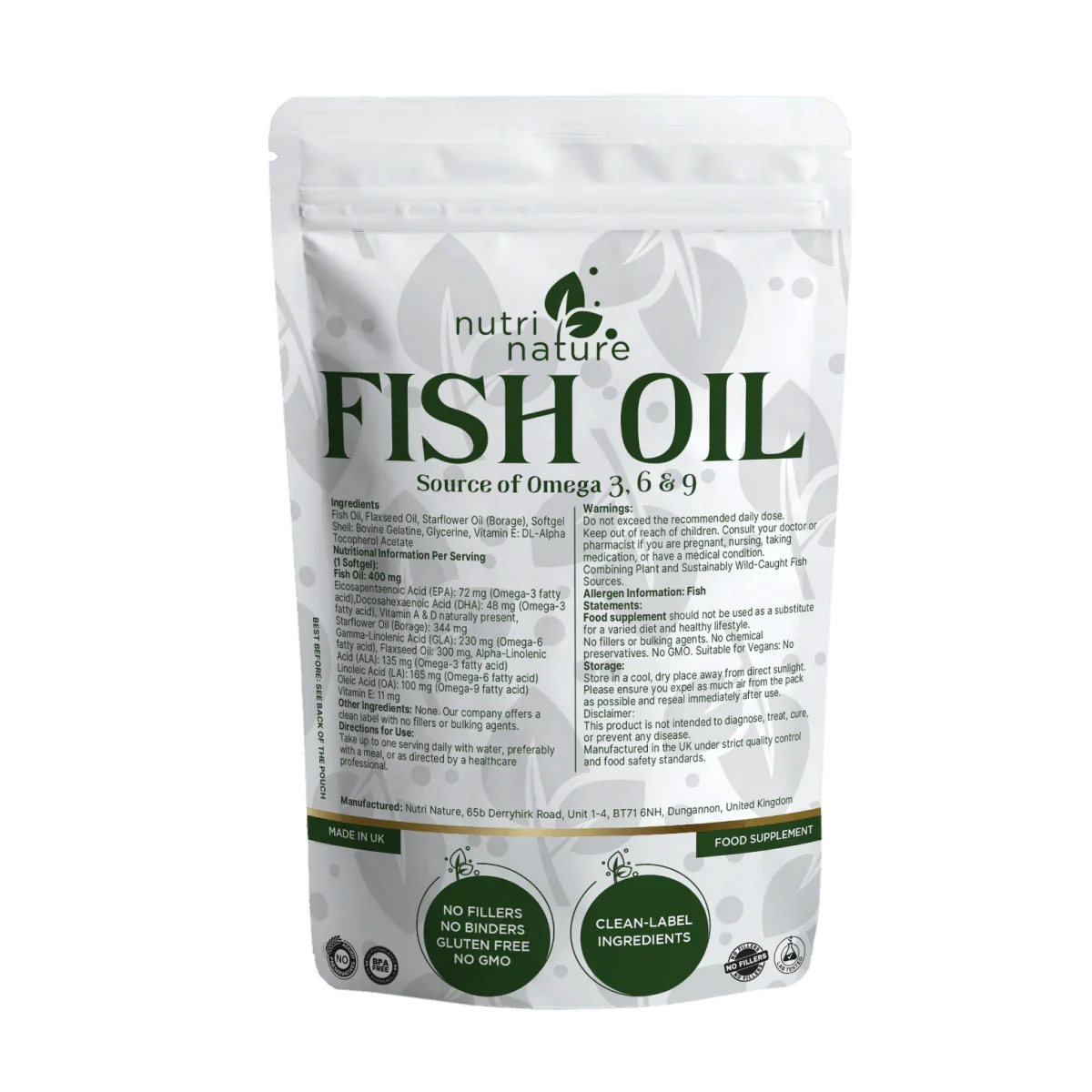 Fish Oil Softgels Omega 3, 6 & 9 Vitamin E .EPA, ALA, DHA, LA, OA, GLA - nutrinature