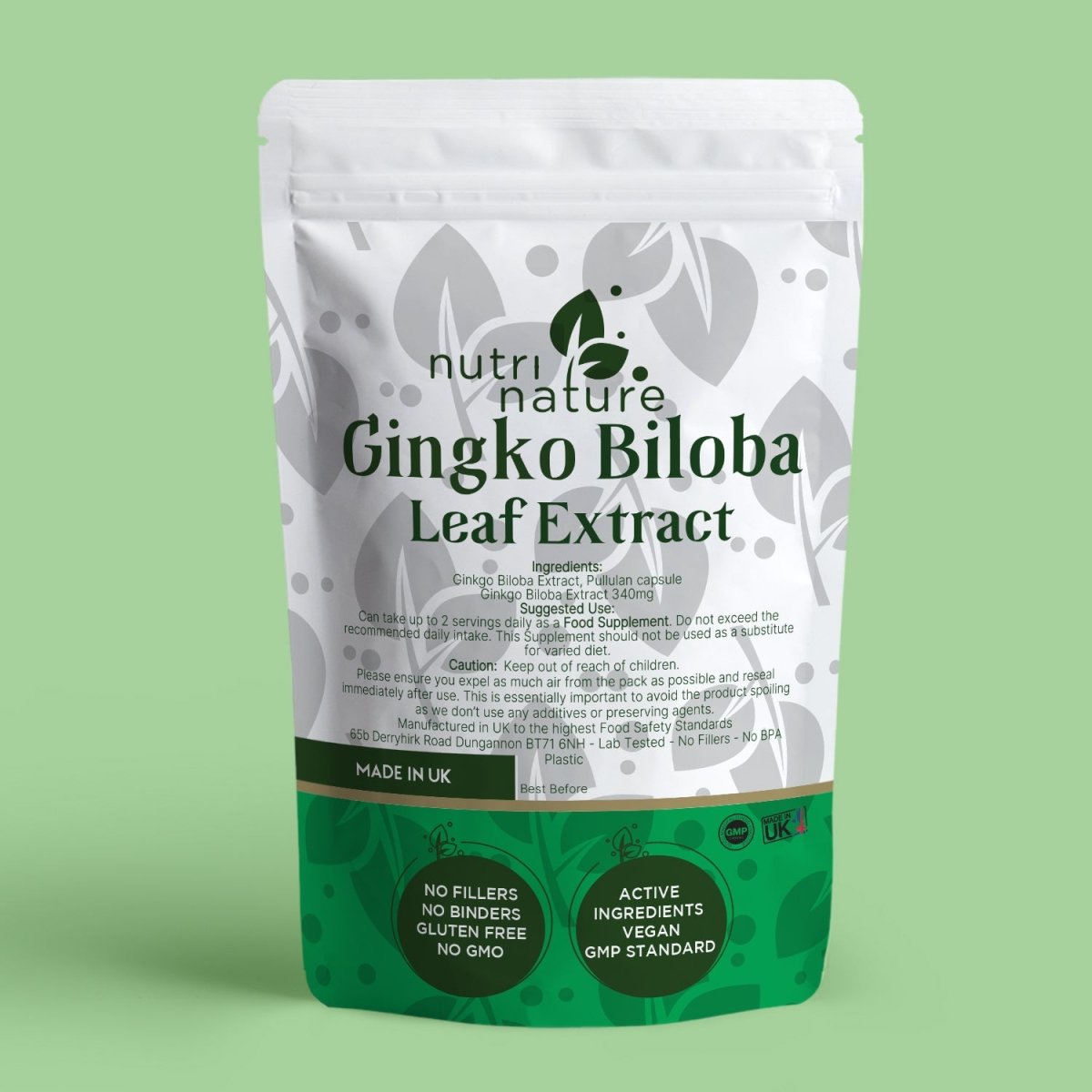 Ginkgo Biloba Leaf Extract 340mg Natural Pullulan Capsules - nutrinature