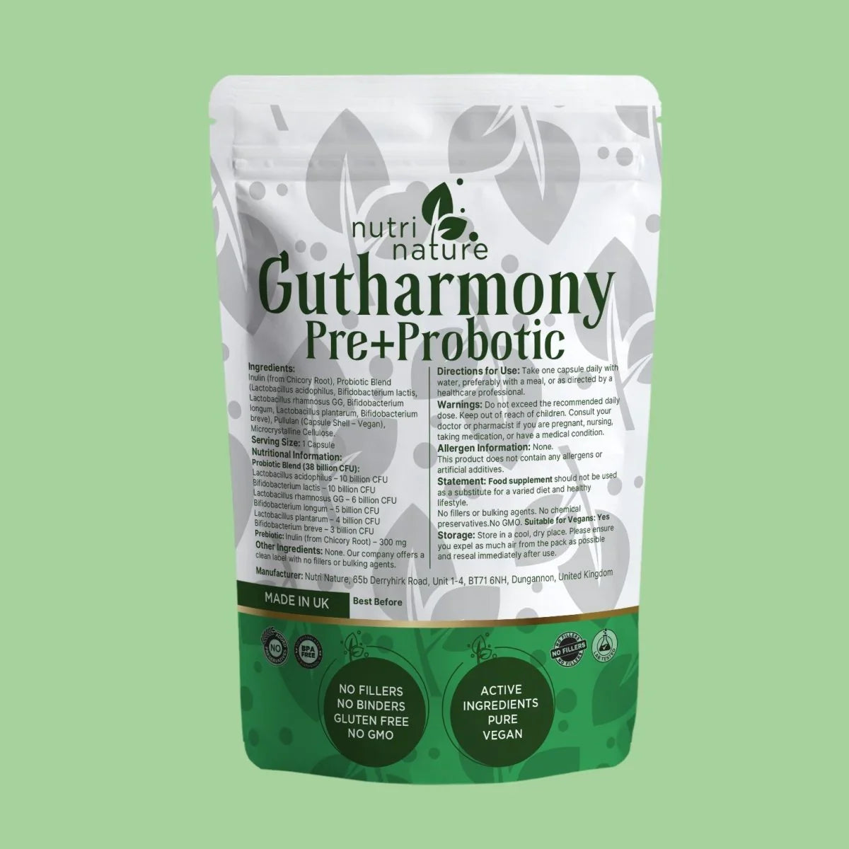 GUTHARMONY Live Cultures + Prebiotic Blend - nutrinature