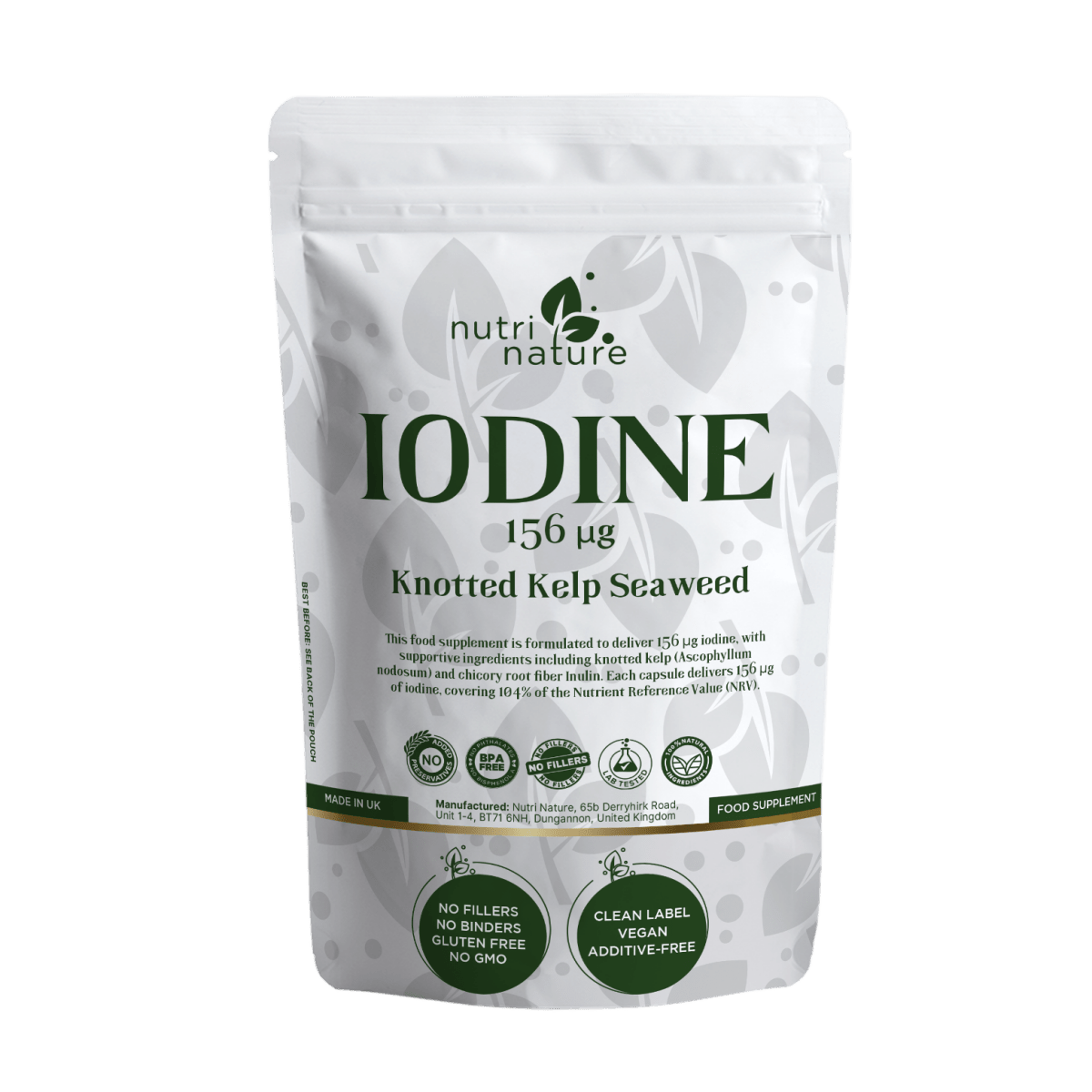 Iodine 156 µg (Knotted Kelp Seaweed) – Natural Vegan Food Supplement - nutrinature