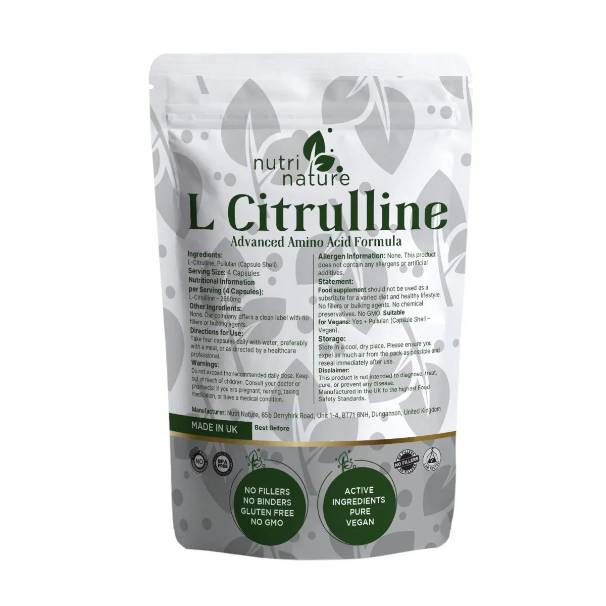 L Citrulline Clean Amino in Natural Capsules Form - nutrinature