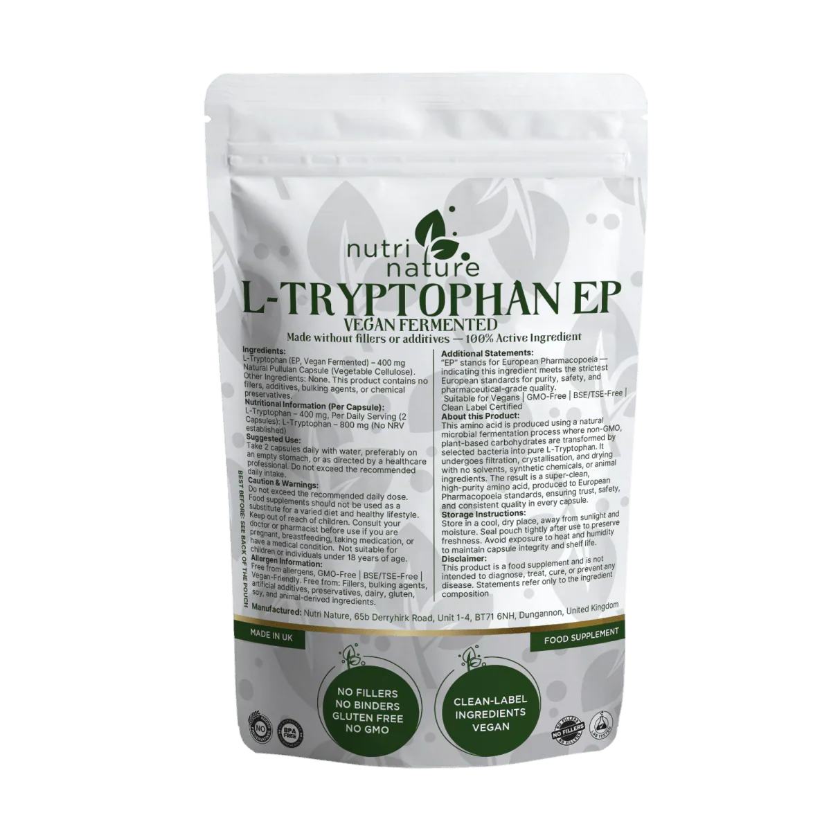 L-Tryptophan (EP, Vegan Fermented) – 400 mg - nutrinature