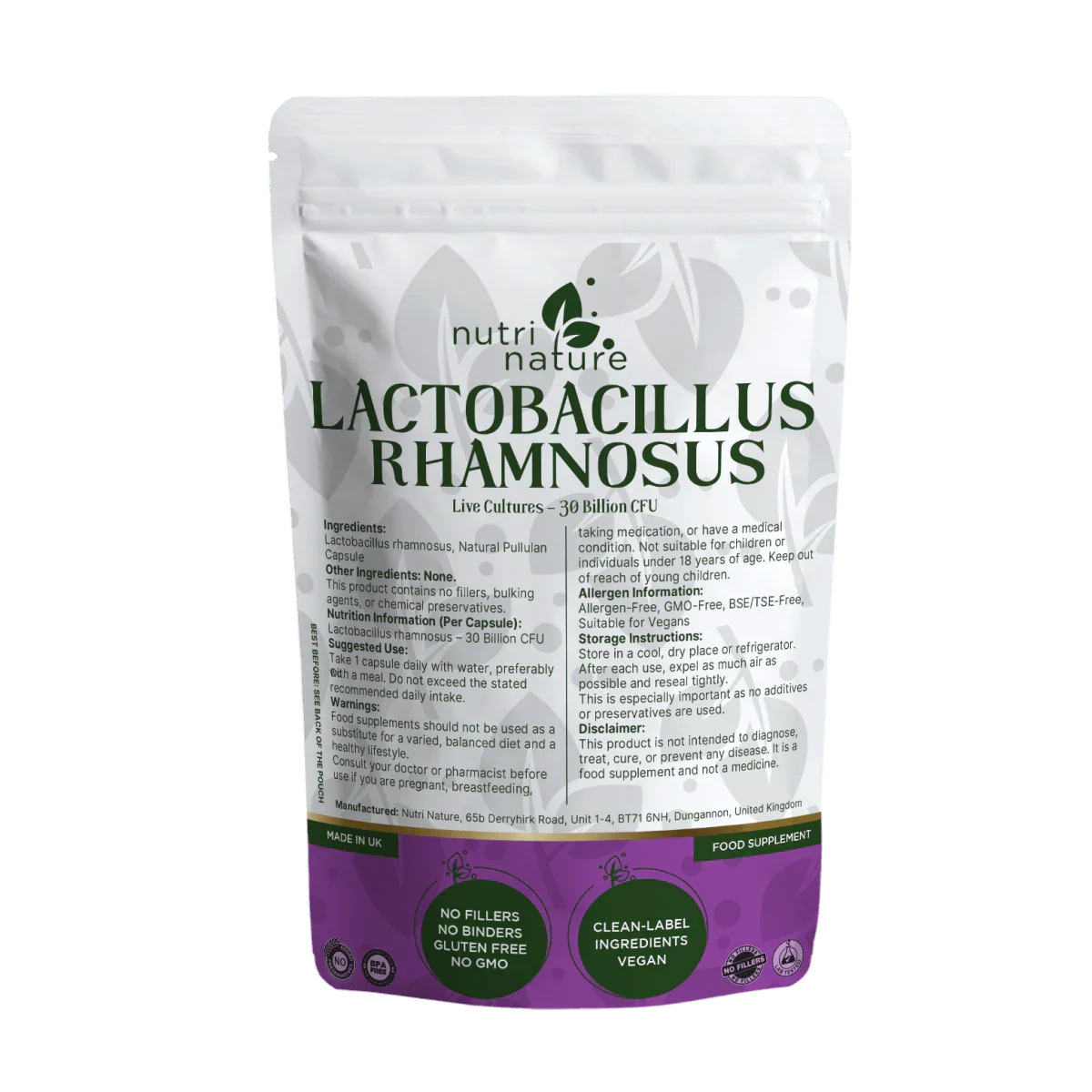 Lactobacillus Rhamnosus 30 Billion CFU live culture bacteria - nutrinature