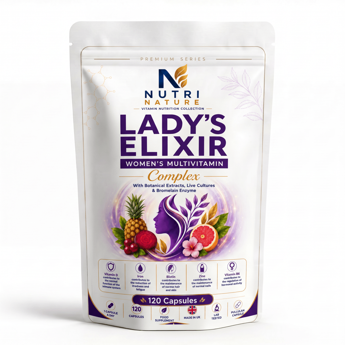 Ladys Elixir - Woman vitamins complex, Bioflavonoids, Enzymes, Live Bacteria Cultures - nutrinature