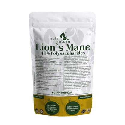Lions Mane Mushrooms 580mg 40% polysaccharides - nutrinature