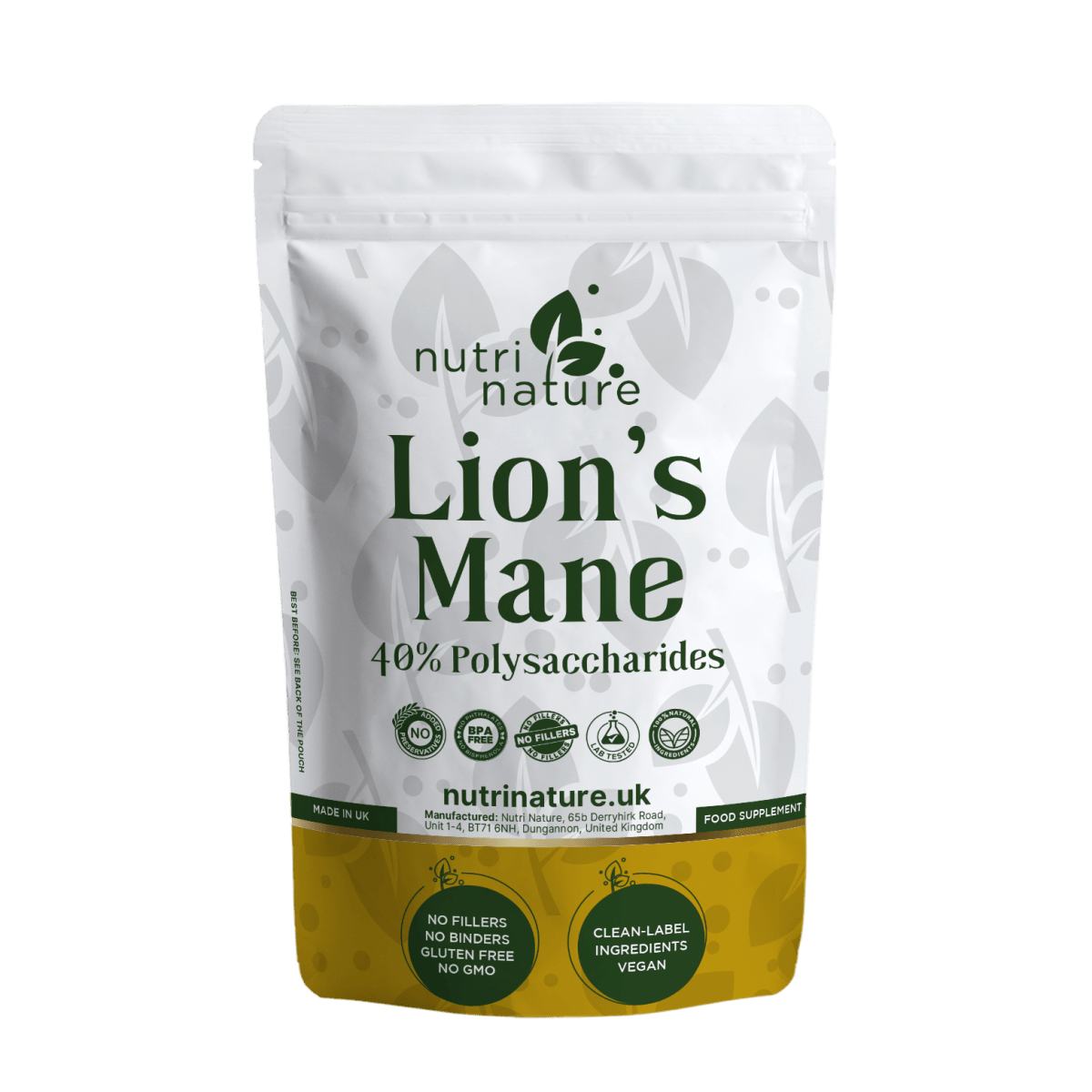 Lions Mane Mushrooms 580mg 40% polysaccharides - nutrinature