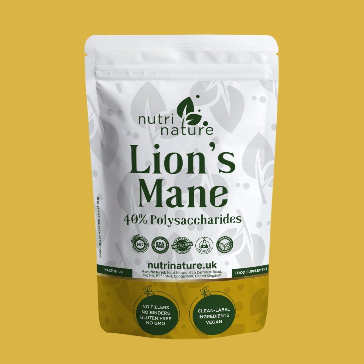 Lions Mane Mushrooms 580mg 40% polysaccharides - nutrinature