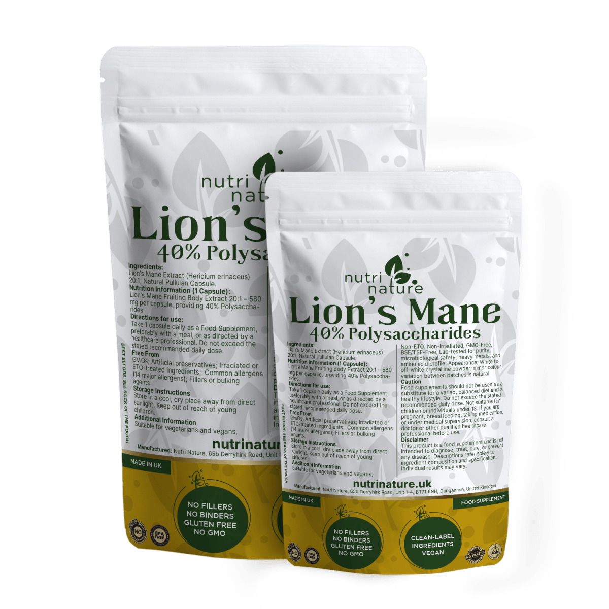 Lions Mane Mushrooms 580mg 40% polysaccharides - nutrinature