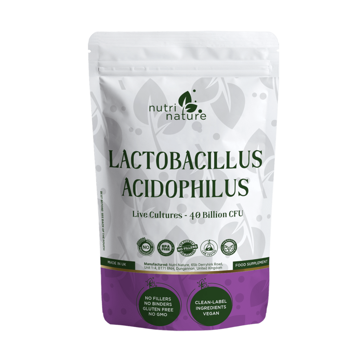 Live Culture Bacteria Lactobacillus Acidophilus 40 Billion CFU - nutrinature